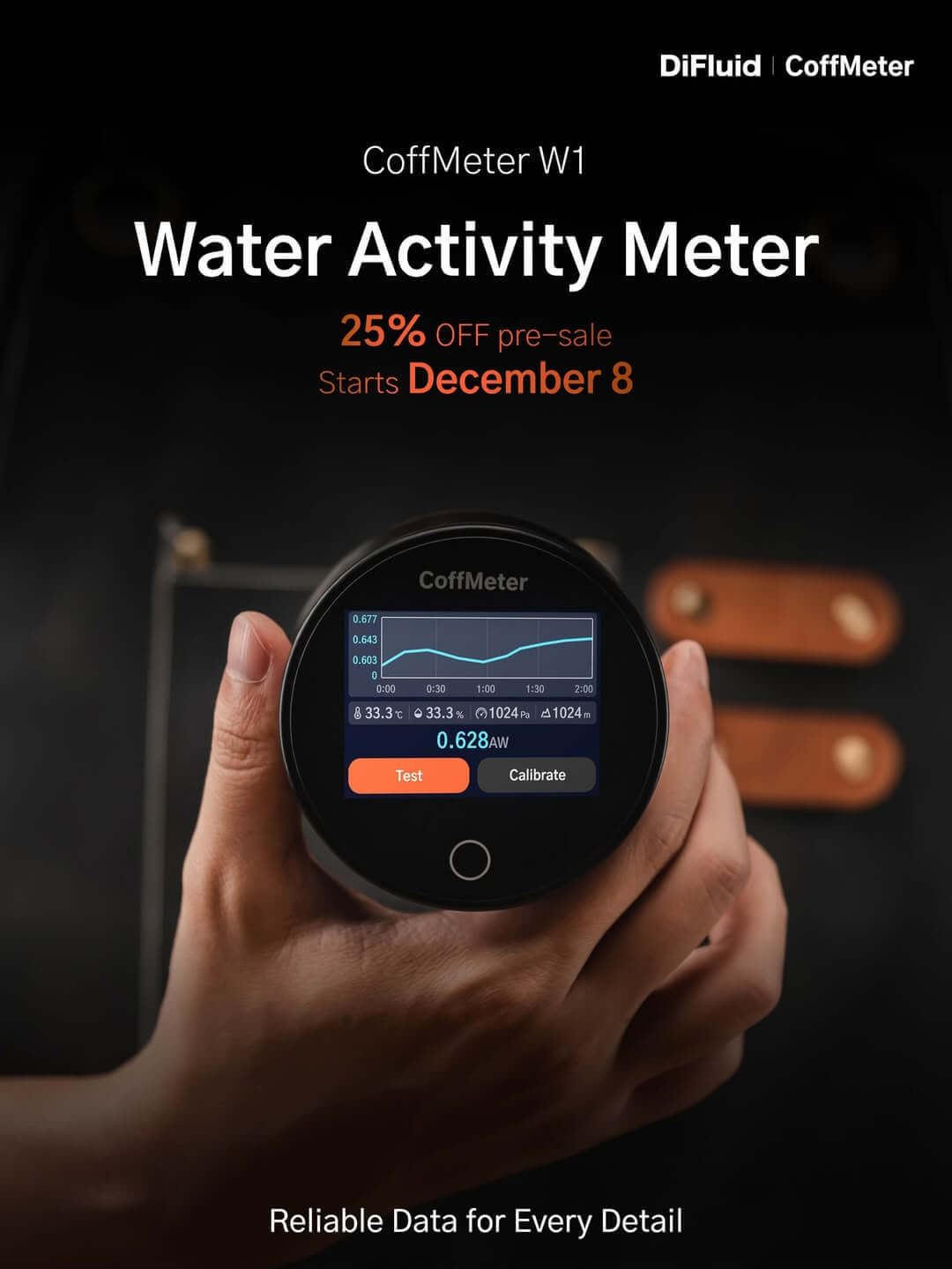 DiFluid CoffMeter W1 - Præcis og Bærbar Vandaktivitetsmåler til Kaffe - BloomVik